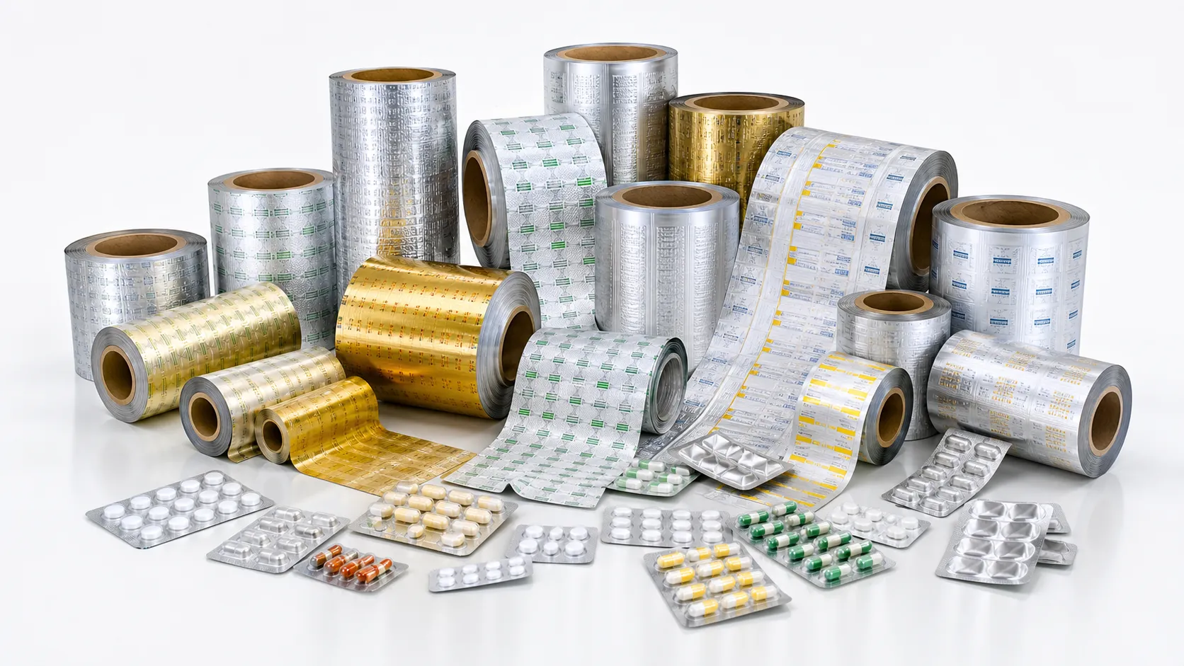 Printed blister foil rolls tablet blister packs capsule packs and medicine cartons