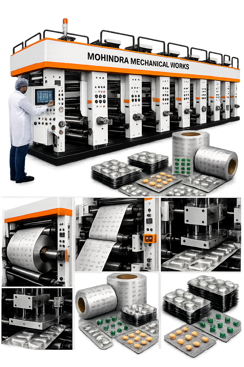 Pharmaceutical Foil Printing Machines with printed foil rolls and blister pack output